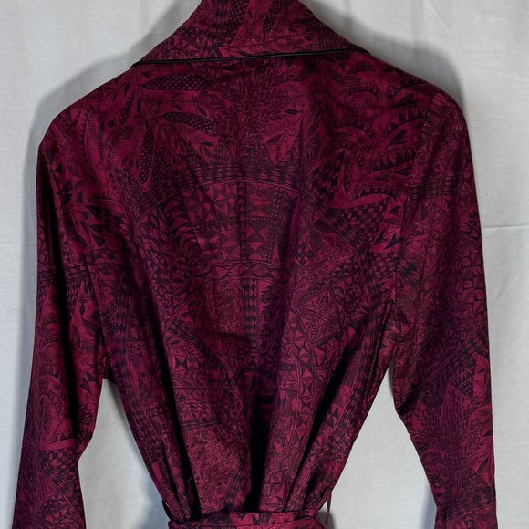 Peruvian Connection NWOT 100% Pima Cotton Wine Red/Black Print Belted Robe Sz L - Picture 4 of 6